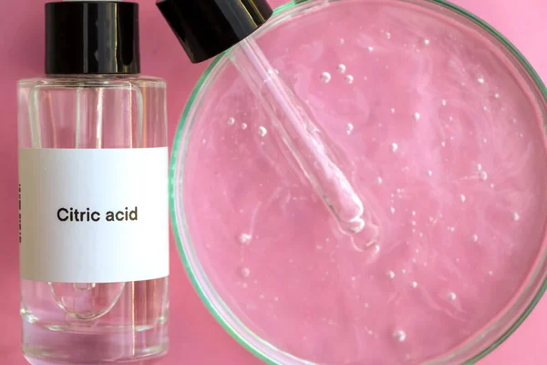 Citric acid in a bottle, chemical ingredient in beauty product, skin care products