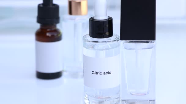 ボトルのクエン酸 美容製品の化学成分 スキンケア製品 — ストック動画