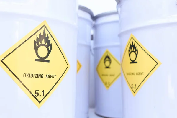 Oxidizing symbol on the chemical product, hazardous chemicals in the industry or laboratory