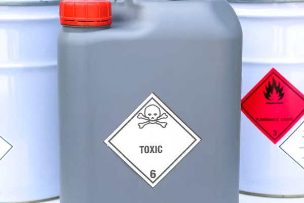 The toxic symbol on chemical products, dangerous chemicals in industry or laboratory