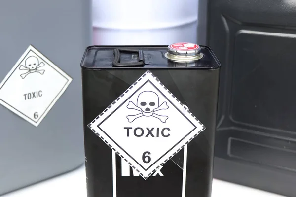 The toxic symbol on chemical products, dangerous chemicals in industry or laboratory