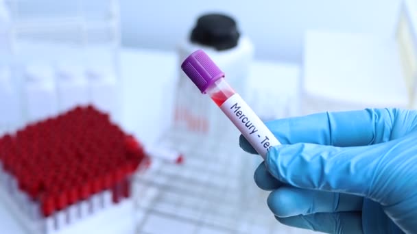 Тест Ртуть Выявления Аномалий Крови Анализ Крови Лаборатории Кровь Пробирке — стоковое видео
