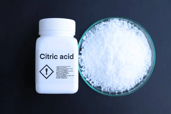 Acido Citrico Bottiglia Prodotto Chimico Laboratorio Nell Industria Sostanze Chimiche — Foto Stock
