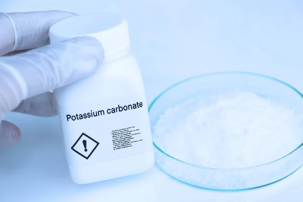 Carbonato Potássio Garrafa Produto Químico Laboratório Indústria Produtos Químicos Utilizados — Fotografia de Stock