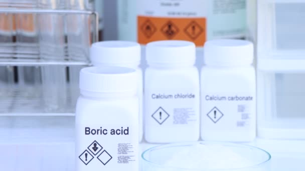 Acide Borique Bouteille Produit Chimique Laboratoire Dans Industrie Produits Chimiques — Video