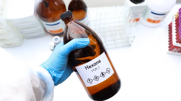 Hexane Bottle Chemical Laboratory Industry Chemical Used Analysis — Fotografia de Stock