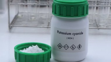 potassium cyanide in bottle , chemical in the laboratory and industry, Chemical used in the analysis