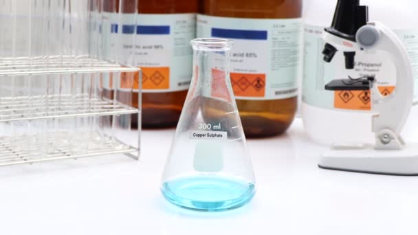 Copper Sulphate Bottle Chemical Laboratory Industry Chemical Used Analysis — Video Stock