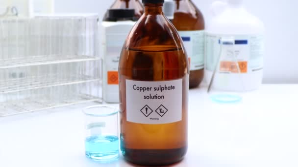 Copper Sulphate Bottle Chemical Laboratory Industry Chemical Used Analysis — Vídeos de Stock