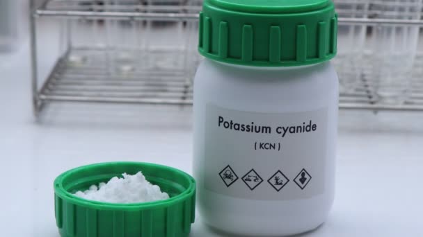 Potassium Cyanide Bottle Chemical Laboratory Industry Chemical Used Analysis — Stock video
