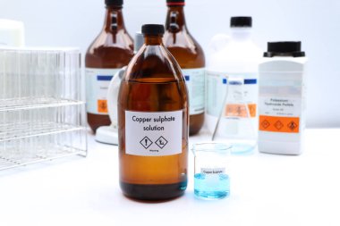 copper sulphate in bottle , chemical in the laboratory and industry, Chemical used in the analysis