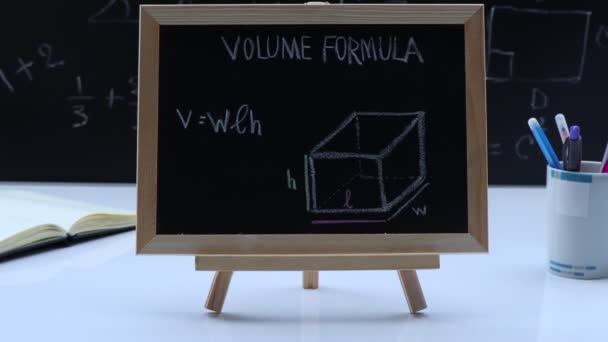Blackboard Hand Written Geometry Volume Formulas Geometric Shapes Figures — Stock Video