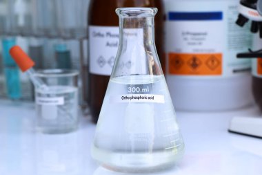 ortho phosphoric acid in bottle , chemical in the laboratory and industry, Chemical used in the analysis