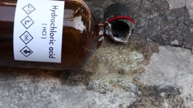 hydrochloric acid are leaking on the floor, chemical in the laboratory and industry, Chemicals used in the analysis or raw materials for production