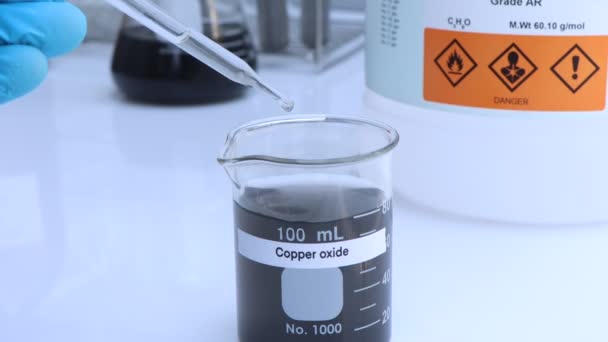 Copper Oxide Bottle Chemical Laboratory Industry Chemical Used Analysis — Vídeo de Stock