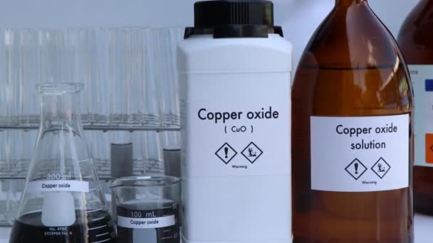 Copper Oxide Bottle Chemical Laboratory Industry Chemical Used Analysis — Stock video