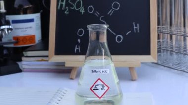 sulfuric acid and symbol structural formula chemical on the blackboard