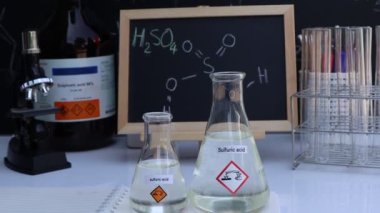 sulfuric acid and symbol structural formula chemical on the blackboard