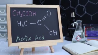 acetic acid and symbol structural formula chemical on the blackboard