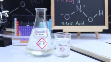 nitric  acid and symbol structural formula chemical on the blackboard