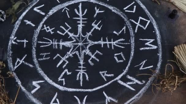 White Occult Symbol Witchcraft Blackboard Photo Religion Belief — Stok Video