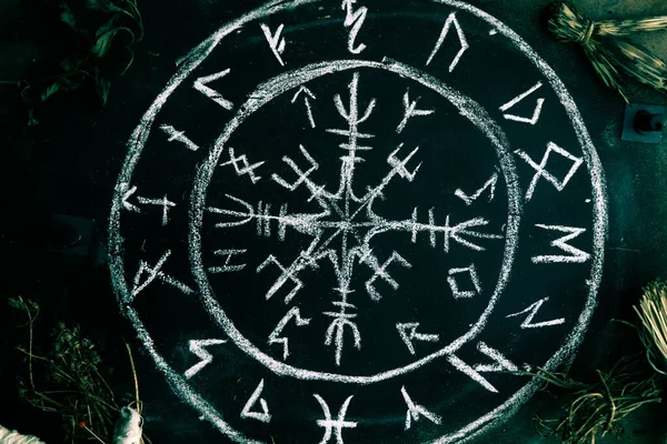 White occult symbol on the witchcraft blackboard photo, religion and belief