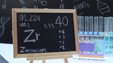 zirconiun and symbol structural formula chemical on the blackboard, Chemistry in the classroom