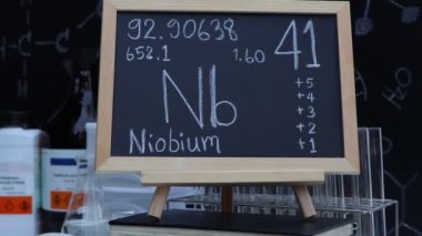 Niobium and symbol structural formula chemical on the blackboard, Chemistry in the classroom