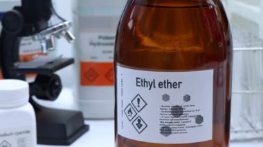 Ethyl ether in glass, chemical in the laboratory and industry, dangerous Chemical or raw materials for production