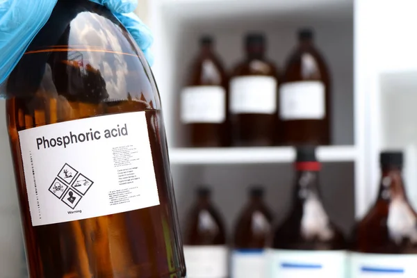 Phosphorsäure Glas Gefährliche Chemikalien Und Symbole Auf Behältern Fabrik Oder — Stockfoto