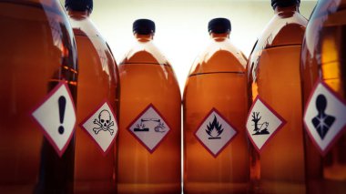 Kimyasal konteynır, laboratuvar ve sanayide kimyasal tehlike uyarısı 