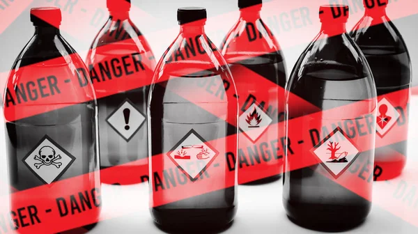 Warning symbol for chemical hazard on chemical container, chemical in laboratory and industry