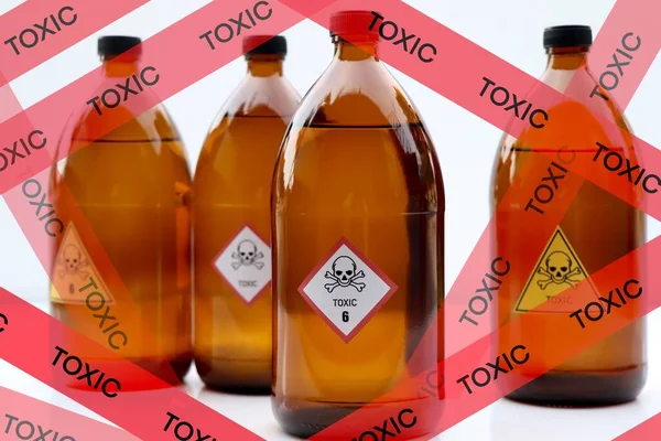 The toxic symbol on chemical products, dangerous chemicals in industry or laboratory