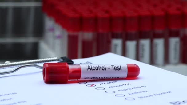 Тест Алкоголь Выявления Аномалий Крови Образец Крови Анализа Лаборатории Кровь — стоковое видео