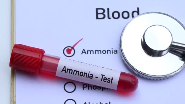 氨气检查从血液中寻找异常 血液样本在实验室分析 血液在试管中检测 — 图库视频影像
