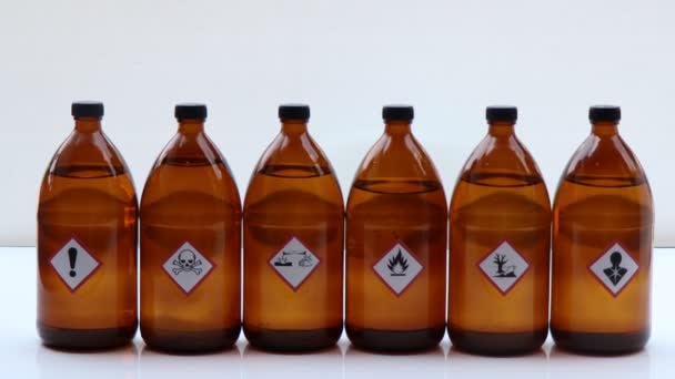 Warnsymbol Für Chemikaliengefahr Auf Chemikalienbehältern Chemikalien Labor Und Industrie — Stockvideo