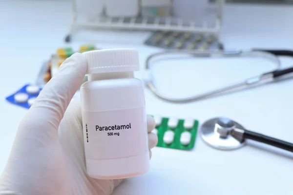 Paracetamol Pilulka Bílé Láhvi Pilulky Stock Lékařské Nebo Farmaceutické Koncepce — Stock fotografie