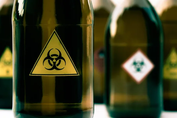 Virus symbol on bottle chemical ,warning symbol, chemical in laboratory and industry