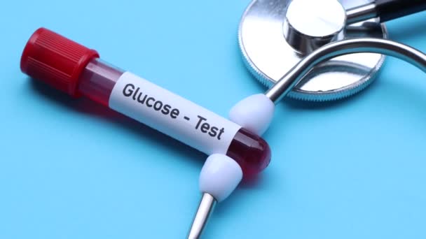 Teste Glicose Para Procurar Anormalidades Sangue Amostra Sangue Para Analisar — Vídeo de Stock