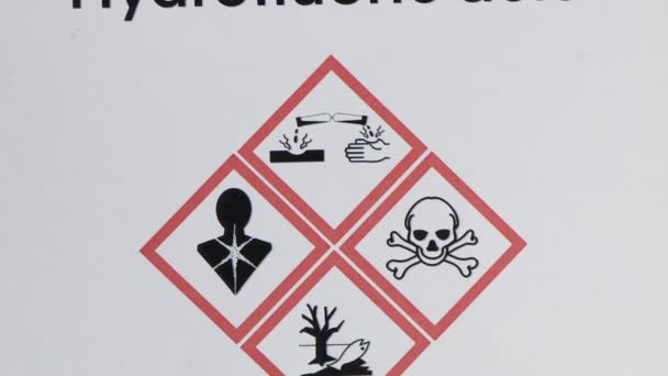Υδροφθορικό Οξύ Επικίνδυνες Χημικές Ουσίες Και Σύμβολα Περιέκτες Χημικές Ουσίες — Αρχείο Βίντεο