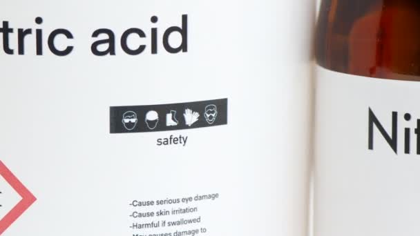 Acido Nitrico Prodotti Chimici Pericolosi Simboli Sui Contenitori Prodotti Chimici — Video Stock