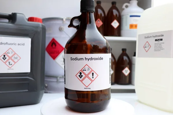 sodium hydroxide, Hazardous chemicals and symbols on containers, chemical in industry or laboratory