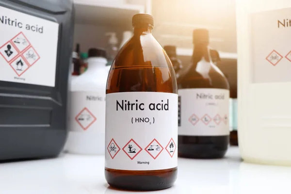 Nitric acid, Hazardous chemicals and symbols on containers, chemical in industry or laboratory
