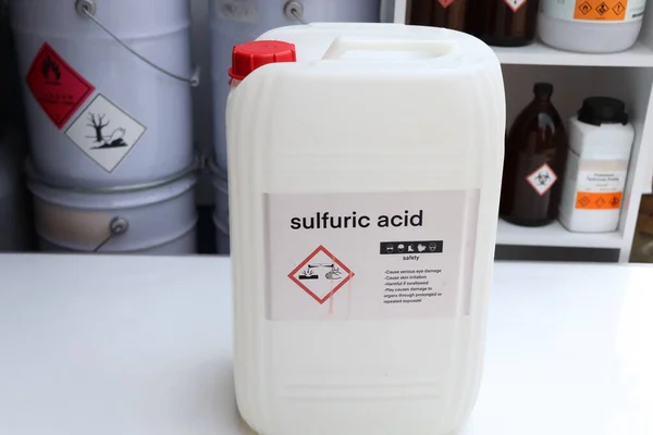 Sulfuric acid, Hazardous chemicals and symbols on containers, chemical in industry or laboratory