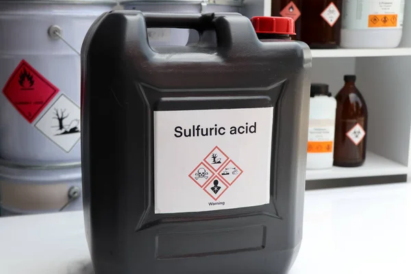 Sulfuric acid, Hazardous chemicals and symbols on containers, chemical in industry or laboratory
