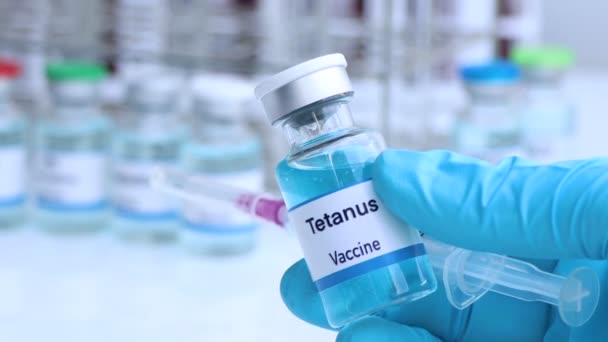 Vacina Contra Tétano Num Frasco Para Injectáveis Imunização Tratamento Infecção — Vídeo de Stock
