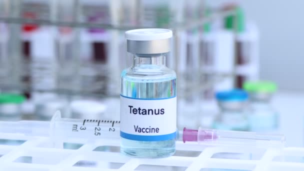 Vaksin Tetanus Dalam Botol Kecil Imunisasi Dan Pengobatan Infeksi Vaksin — Stok Video