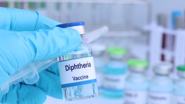 Difteri Vaccin Injektionsflaska Immunisering Och Behandling Infektion Vaccin Som Används — Stockvideo