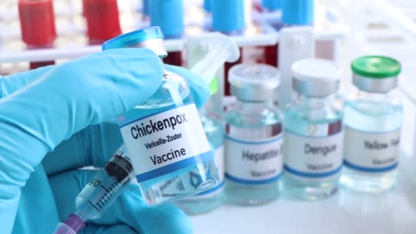 Вакцина Проти Вітряної Віспи Флаконі Імунізація Лікування Інфекції Вакцина Профілактики — стокове відео