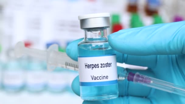 Herpes Zoster Vaccine Vial Immunization Treatment Infection Vaccine Used Disease — Stock Video